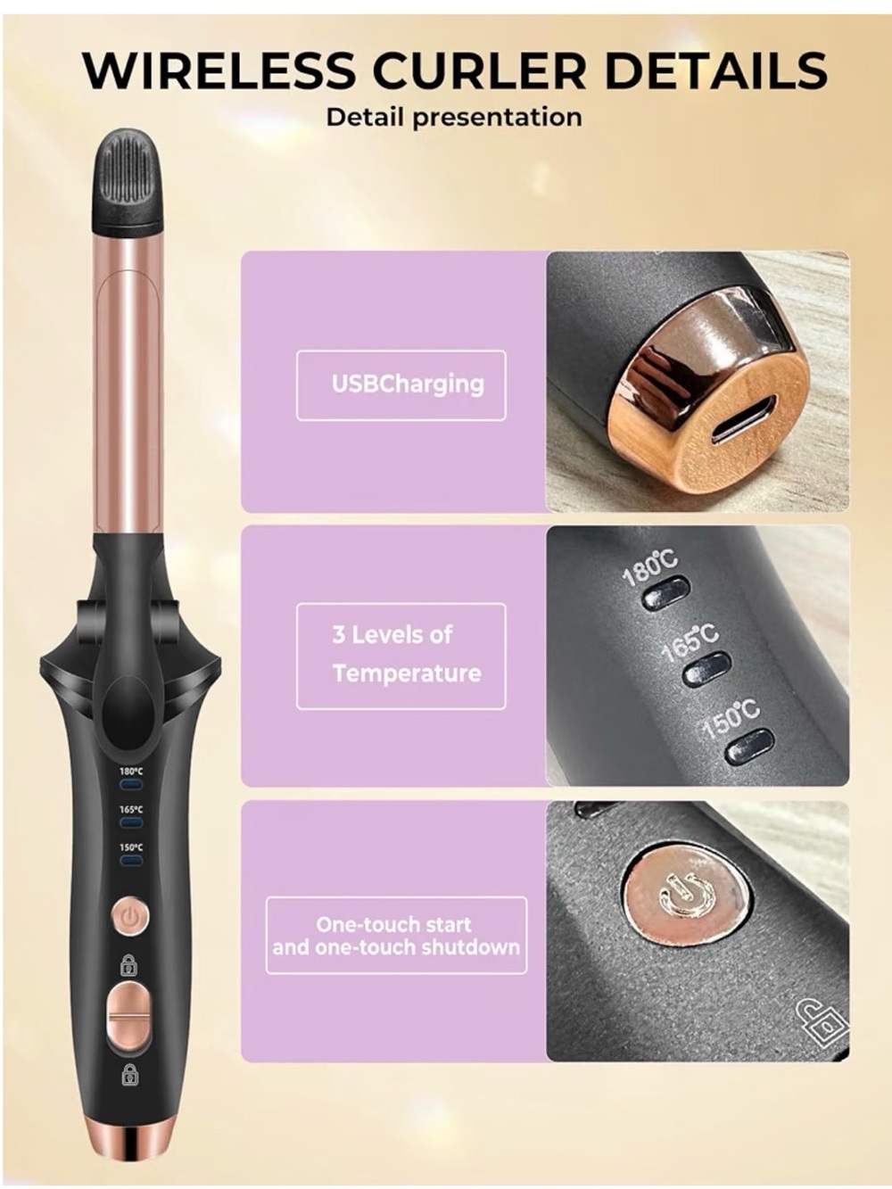 Cordless 2-in-1 Hair Curler & Straightener - Black and Rose Gold